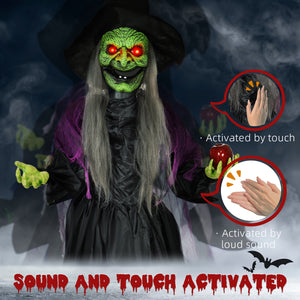 5.9' Life Size Decoration Animatronic Old Witch Outdoor Halloween, Sound and Motion Activated w/ Light Up Eyes