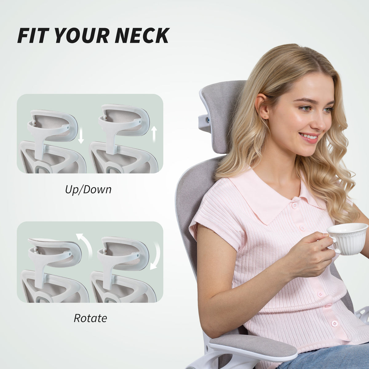 Ergonomic Office Chair, Swivel Desk Chair with Adjustable Lumbar Support, Headrest and Height, Flip-up Armrests, Grey