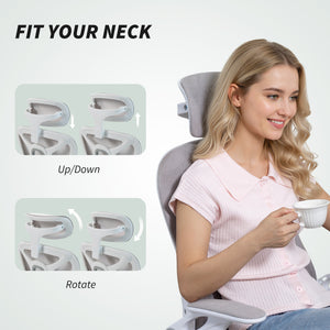 Ergonomic Office Chair, Swivel Desk Chair with Adjustable Lumbar Support, Headrest and Height, Flip-up Armrests, Grey