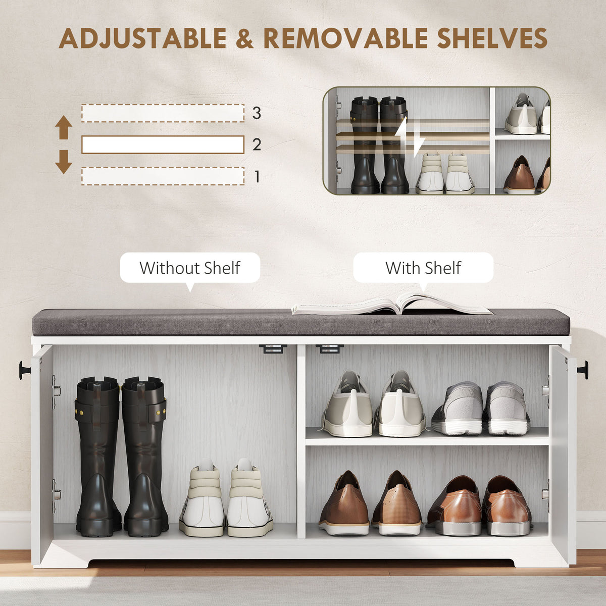 Shoe Storage Bench with Padded Seat, Entryway Bench Holds up to 352 lb, Shoe Organizer, 8 Pairs, Light Grey – view 25