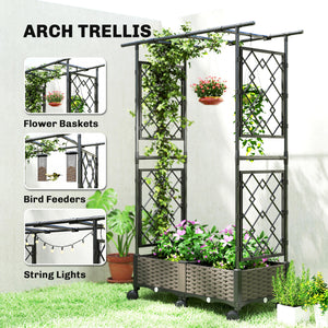 Raised Garden Bed with Arch Trellis, Raised Bed for Garden on Wheels with Side Trellis for Climbing Plants, Flowers