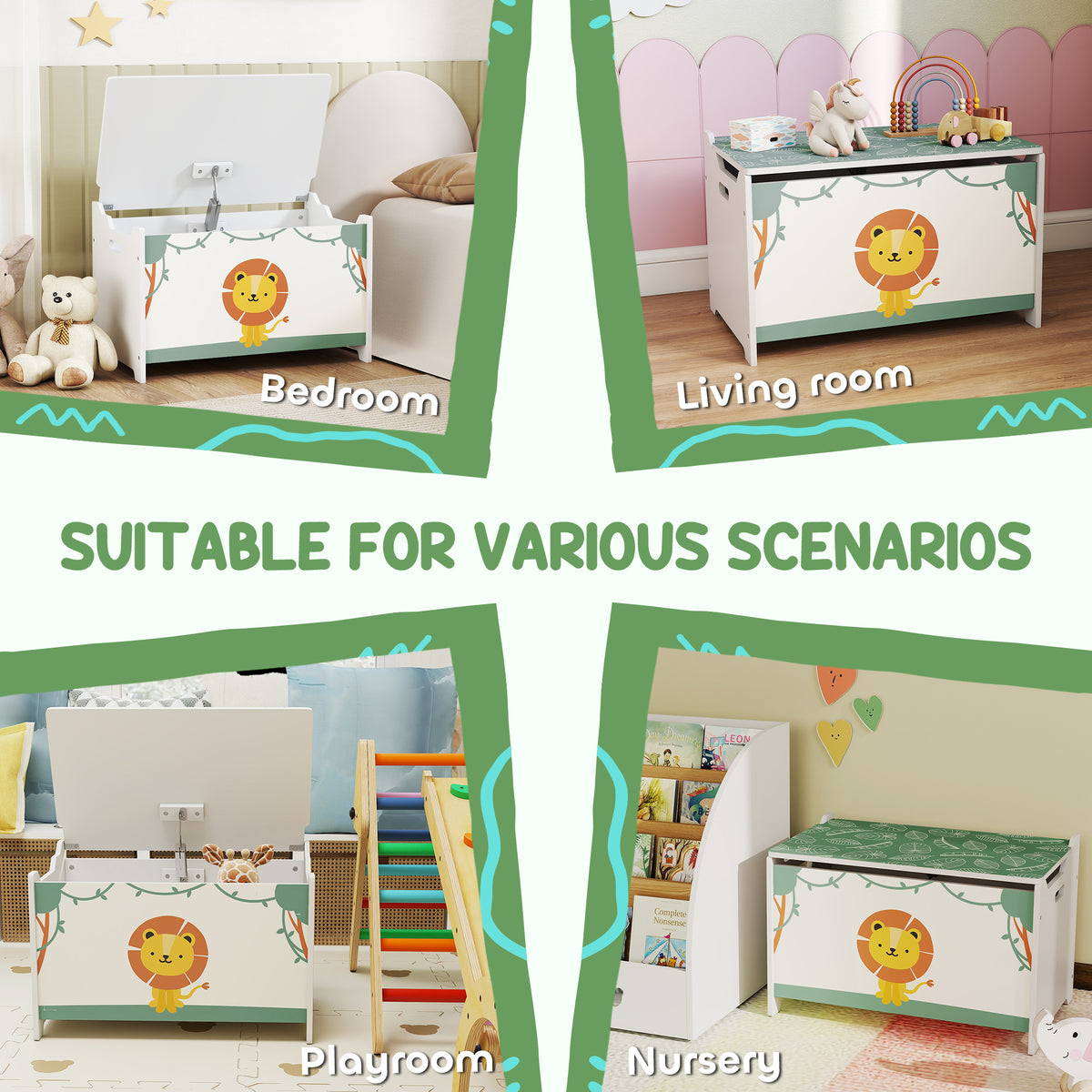 Qaba Toy Chest, Kids Storage Chest with Lid, Safety Hinges and Groove Handles for Boys, Girls