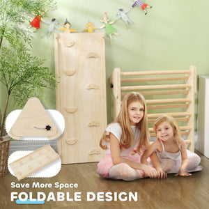 Pikler Triangle Set, 3 in 1 Climbing Toys with Ramp for Toddlers, Nature Wood