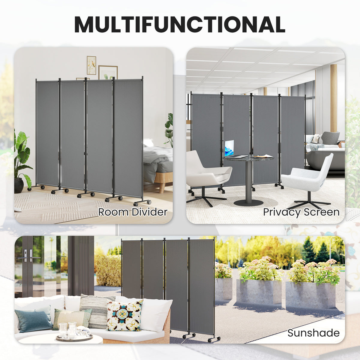 Folding Room Divider, Privacy Screen for Home Office Bedroom, 5.6FT Tall, Dark Grey – view 17