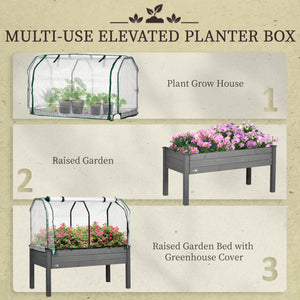 Raised Garden Bed with PE Greenhouse Cover Outdoor Elevated Wood Planter Box for Herbs and Vegetables Dark Gray