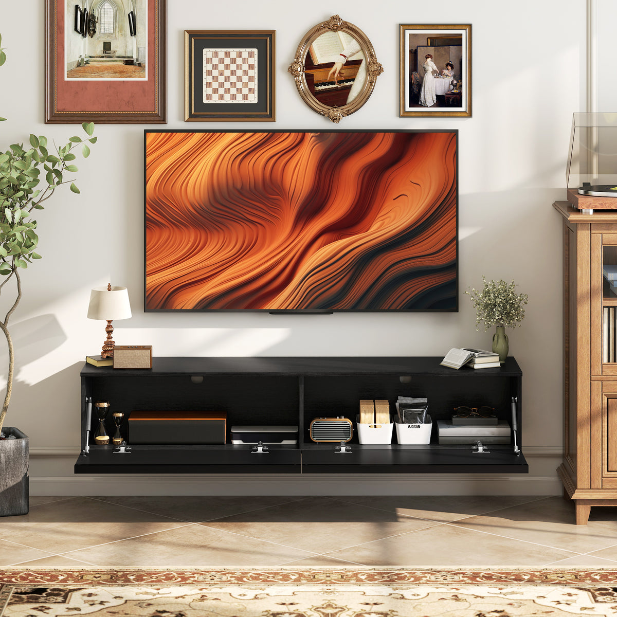 Wall Mounted TV Stand, Floating TV Cabinet with Storage, for TVs up to 70", High Gloss Effect – view 13