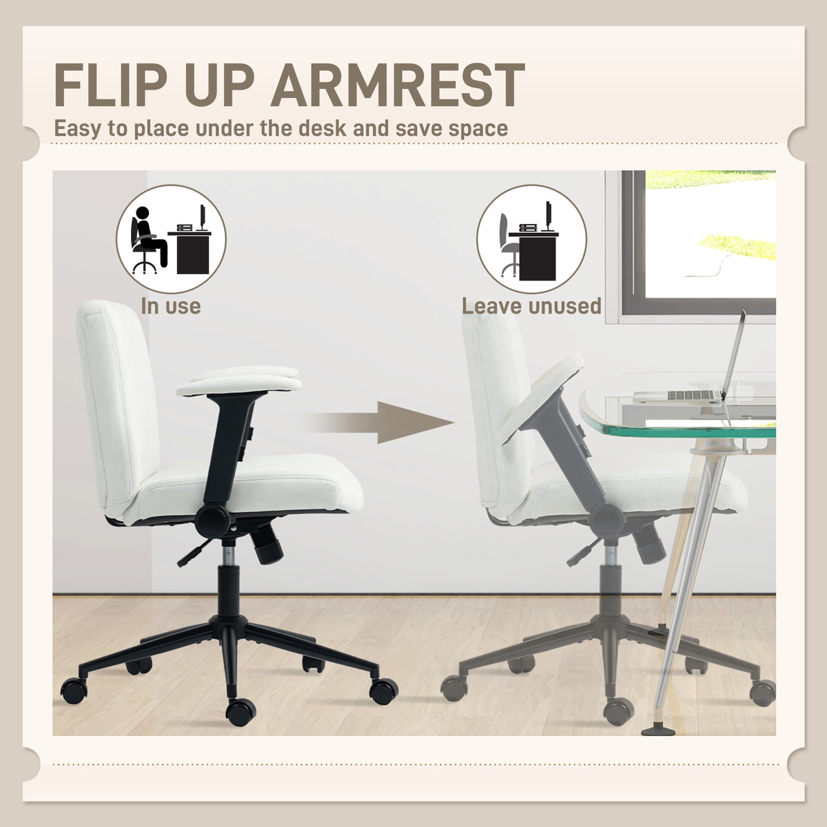 Criss Cross Chair with Flip-up Armrests, Wheels, Wide Office Chair with Adjustable Height, Tilting – view 4