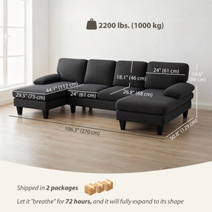 Sectional Sofa, U Shaped Couch with Double Chaise, Pillow-top Armrests and Spring Cushions – view 9