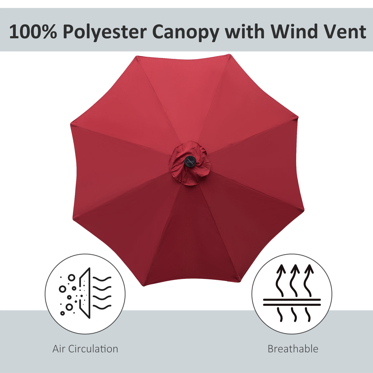 9ft Solar Patio Umbrella Outdoor Sunshade 24 LED Lights Tilt Canopy Wine Red – view 13