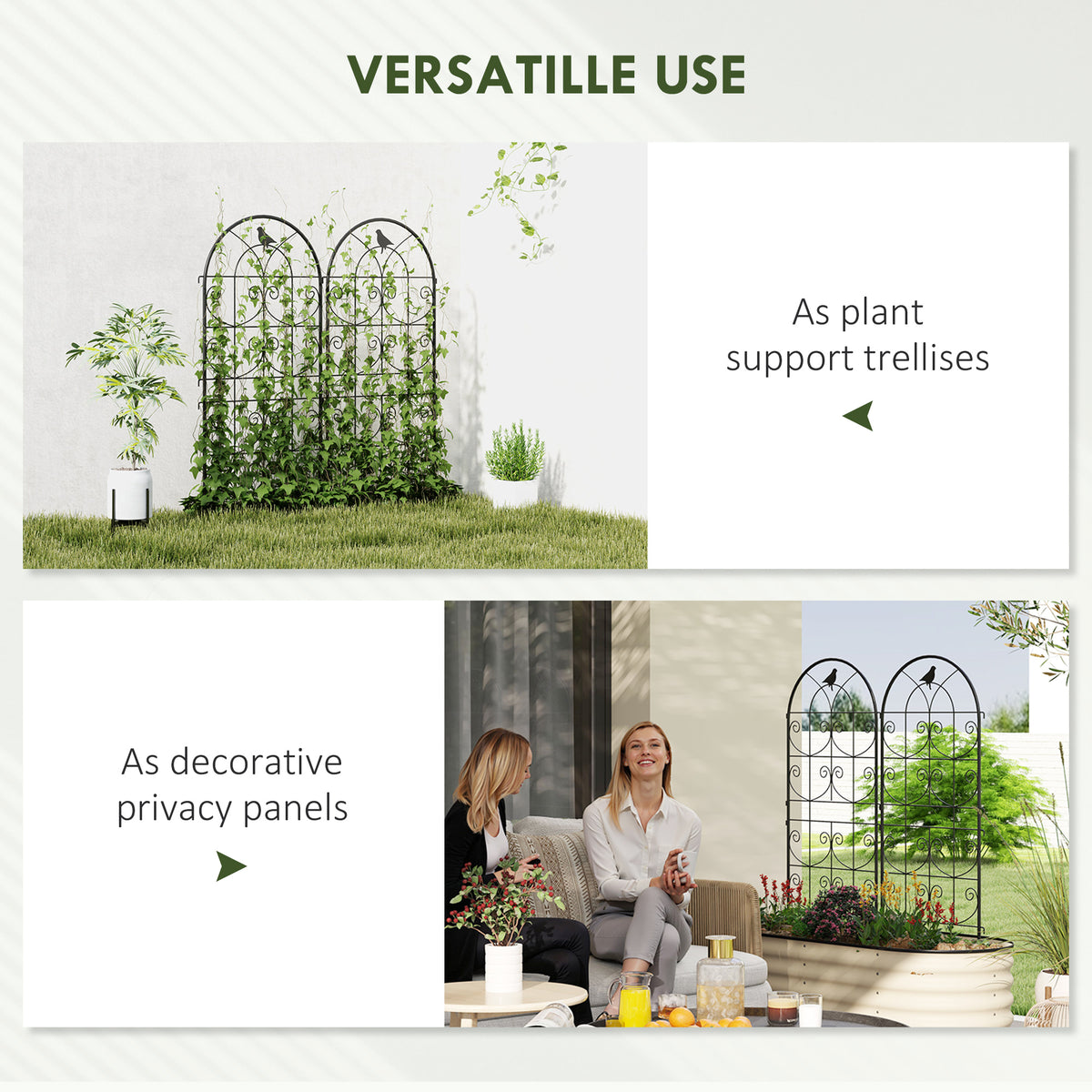 Set of 2 Metal Garden Trellis, Decorative Trellis Panels, Bird Design, 120 x 50 cm, Black – view 5