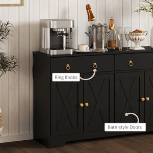 Sideboard Cabinet with 2 Drawers, 4 Barn Doors and 2 Adjustable Shelves, Buffet Table for Living Room, Black – view 5