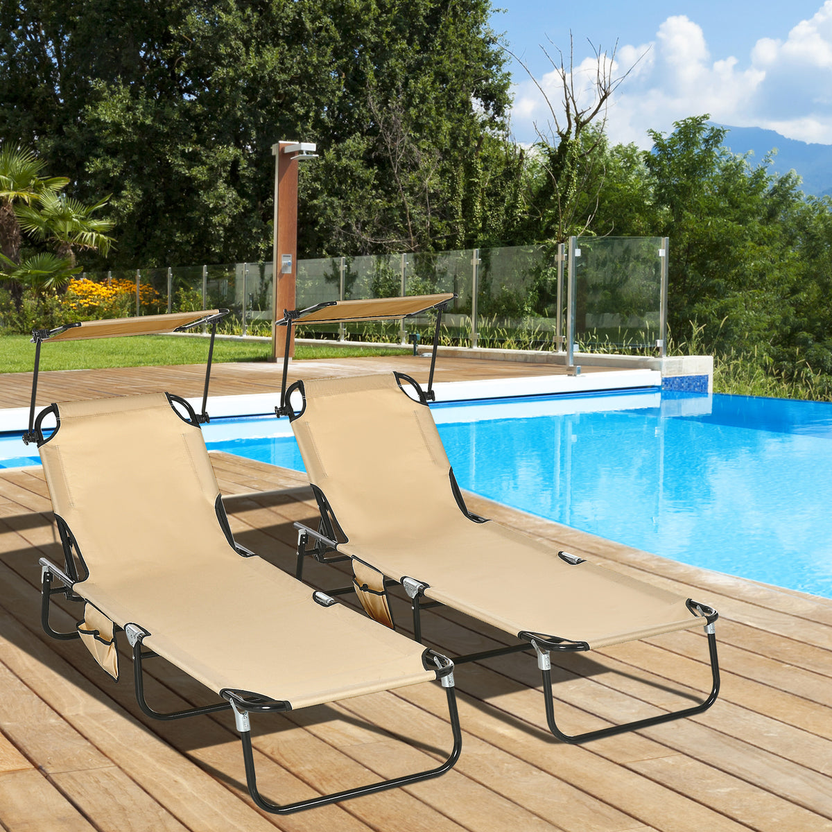 2 Piece Folding Outdoor Chaise Lounges, Pool Tanning Chairs with Reclining Back, Sunshade for Beach, Patio – view 21