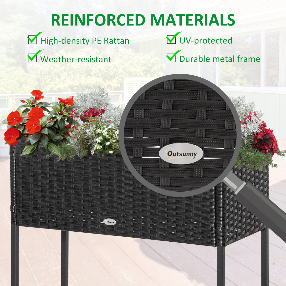 Rattan Raised Garden Boxes, Elevated Flower Beds with Storage Shelf for Herbs, Flowers, Vegetables, Brown – view 11