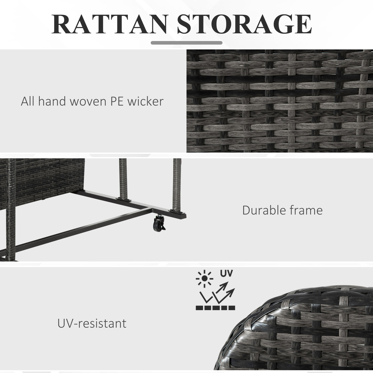 Rolling Pool Storage Rattan Patio Furniture Outdoor Storage Wicker Organizer for Floats, Paddles, Balls, Towels, Grey