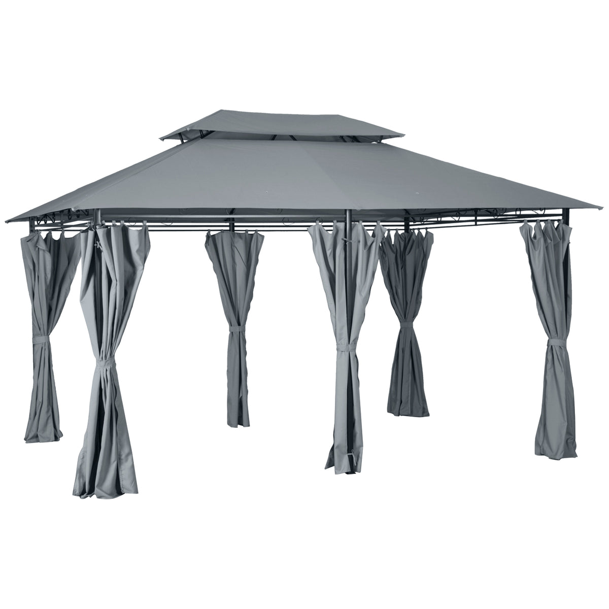 13'L x 10'W x 8.7'H Patio Gazebo Outdoor 2-Tiers Garden Canopy Yard Sunshade Shelter with Curtains, Grey