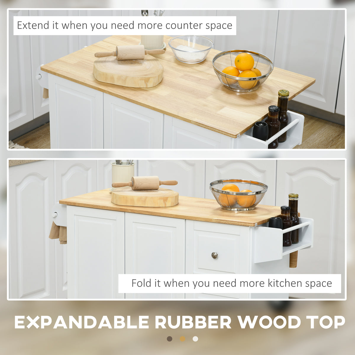 Kitchen Island on Wheels, Kitchen Cart with Drop Leaf, Drawers, Grey – view 18