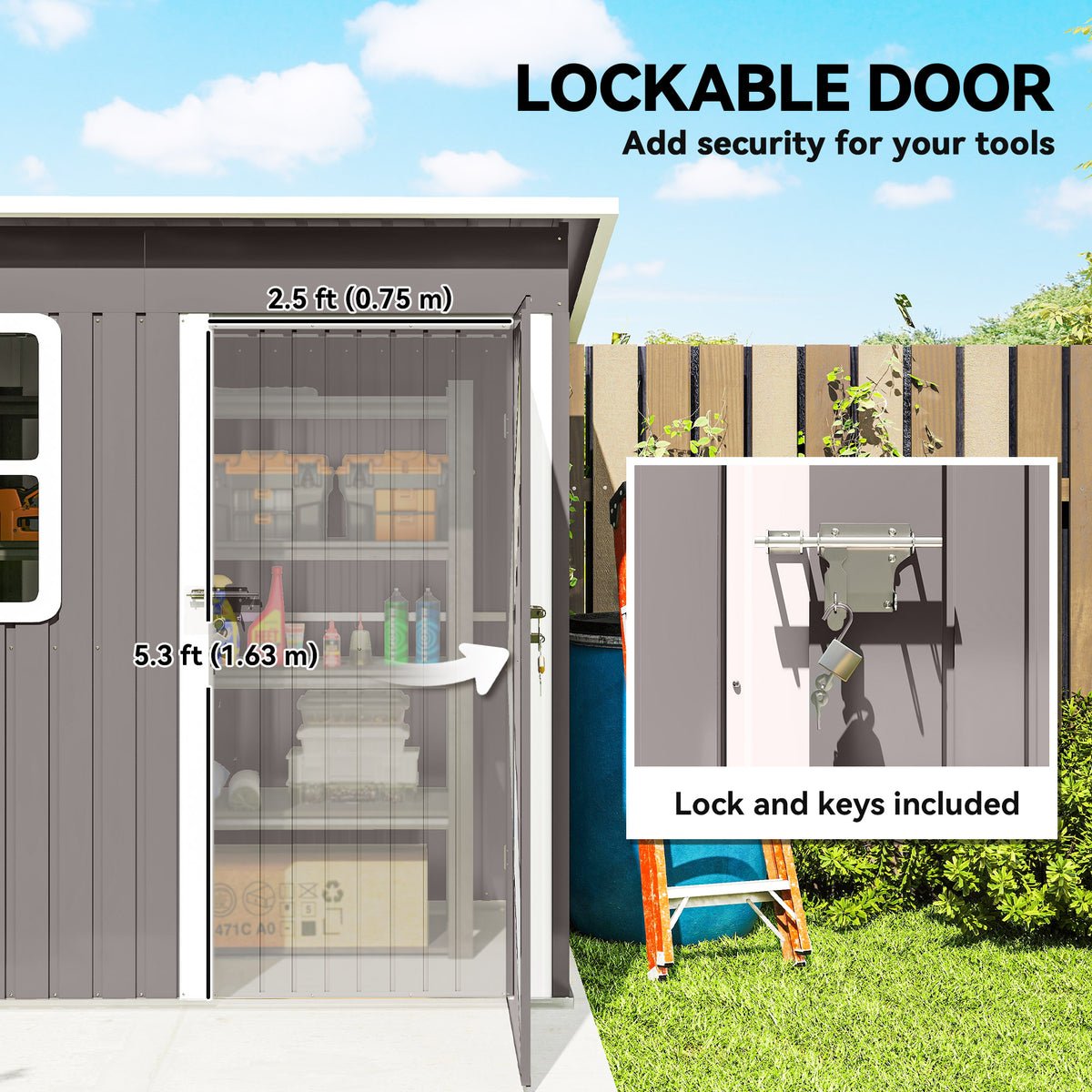 7' x 4' Galvanised Steel Outdoor Storage Shed, Garden Shed with Window, Lockable Wide Door and Air Vents – view 12