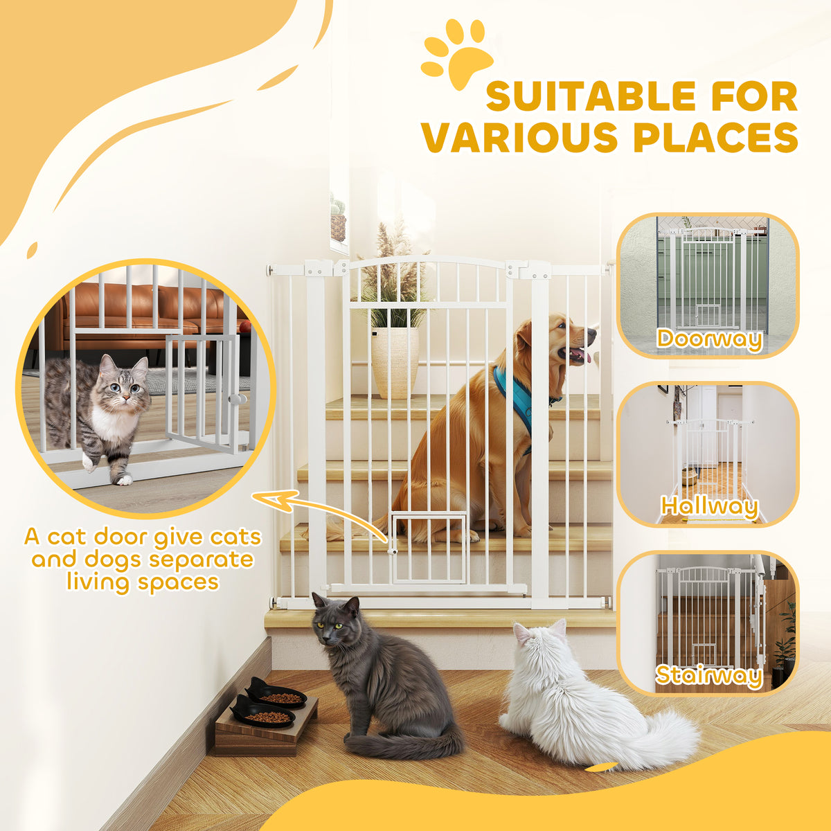 30"-41" Extra Wide Pet Gate with Small Door, 30" H Dog Gate with 3-Inch and 5.5-Inch Extension Kit