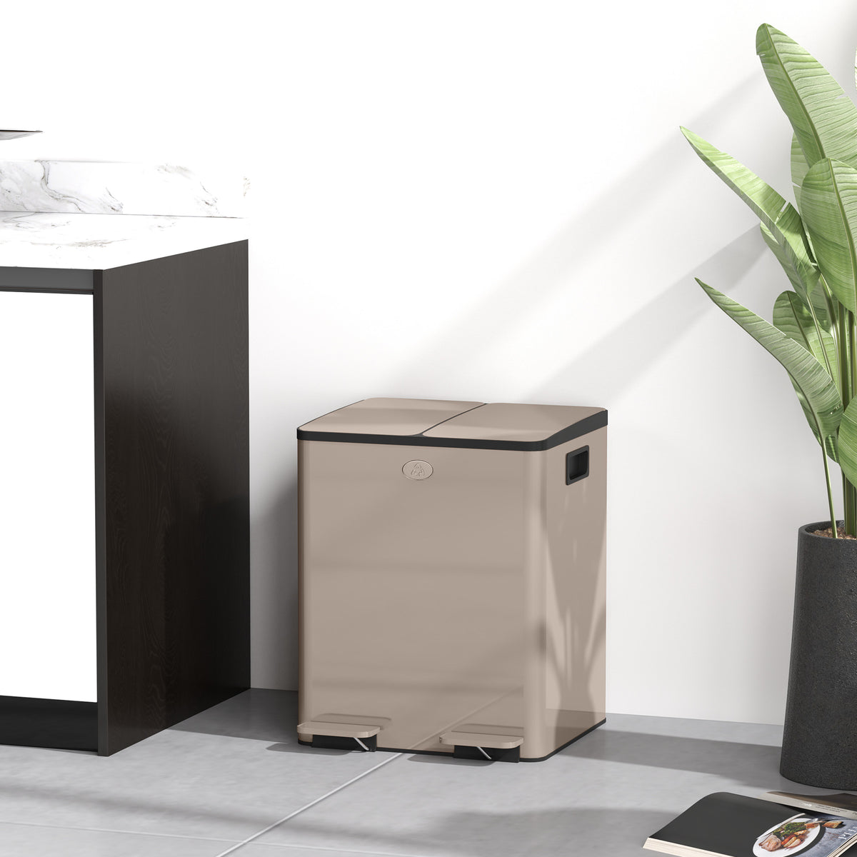 Garbage Bin, Soft-Close Trash Can with Foot Pedal, 2x5 Gal (2x20 L) Garbage Can with Removable Inner Buckets, Gold