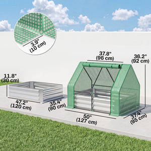 Steel Outdoor Raised Garden Bed with Greenhouse,Cover, Roll Up Door, Dual Use, 50"x37.4"x36.2", Green
