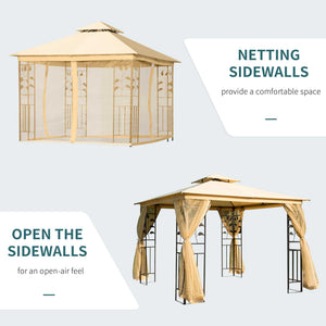 10'x10' Soft-top Steel Patio Gazebo Outdoor Sun Shelter with 2-Tier Polyester Roof, Curtain Sidewalls, Beige – view 3