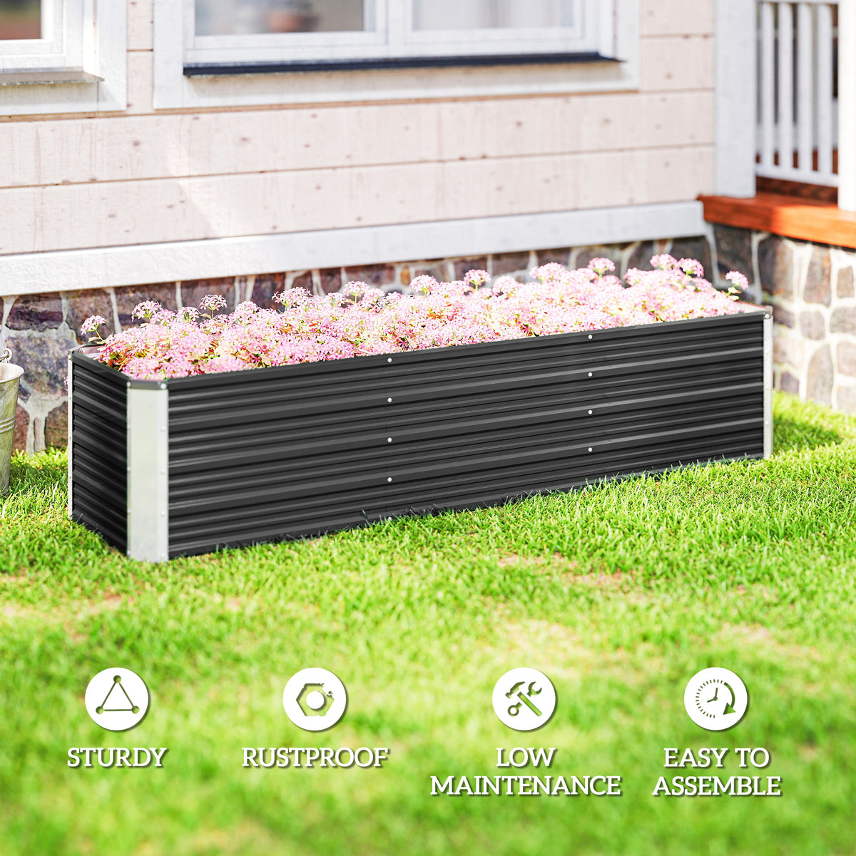 6' x 1.5' x 1.3' Galvanized Raised Garden Bed, Elevated Large Metal Planter Box w/ Install Gloves for – view 5