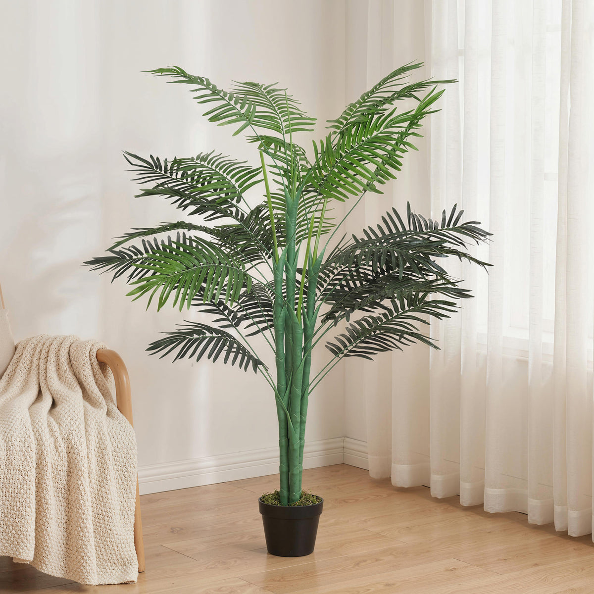 5FT Artificial Palm Tree, Fake Tropical Tree with Lifelike Leaves, Faux Plant in Pot for Indoor Decoration, Green