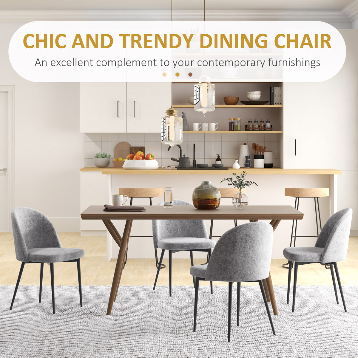 Modern Dining Chairs, Mid-Back Velvet-touch Upholstery Side Chair, Table Chair for Living Room, Dining Room, Grey, Set of 4