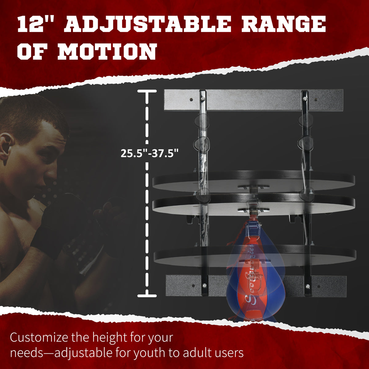 Soozier Adjustable Speed Bag Platform, Wall Mounted Speed Bag Boxing, 360° Swivel Training Equipment for Home, Gym