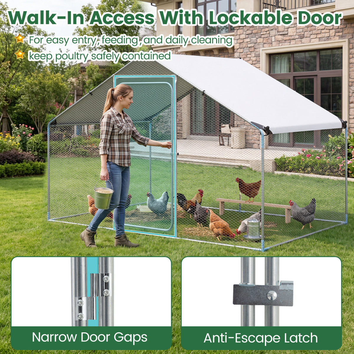9.8 x 6.7 Feet Large Metal Chicken Coop with Waterproof Cover view 7