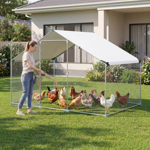 9.8 x 6.7 Feet Large Metal Chicken Coop with Waterproof Cover view 2