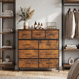 9-Drawer Fabric Dresser with Wooden Top for Bedroom-Rustic Brown view 2