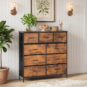 9-Drawer Fabric Dresser with Wooden Top for Bedroom-Rustic Brown view 6