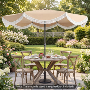 9 FT Outdoor Tassel Umbrella with Push Button Tilt-White view 2
