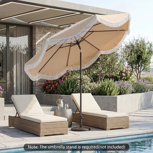 9 FT Outdoor Tassel Umbrella with Push Button Tilt-White view 3