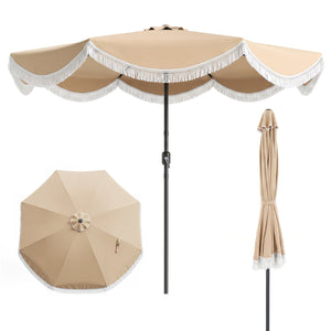 9 FT Outdoor Tassel Umbrella with Push Button Tilt-White