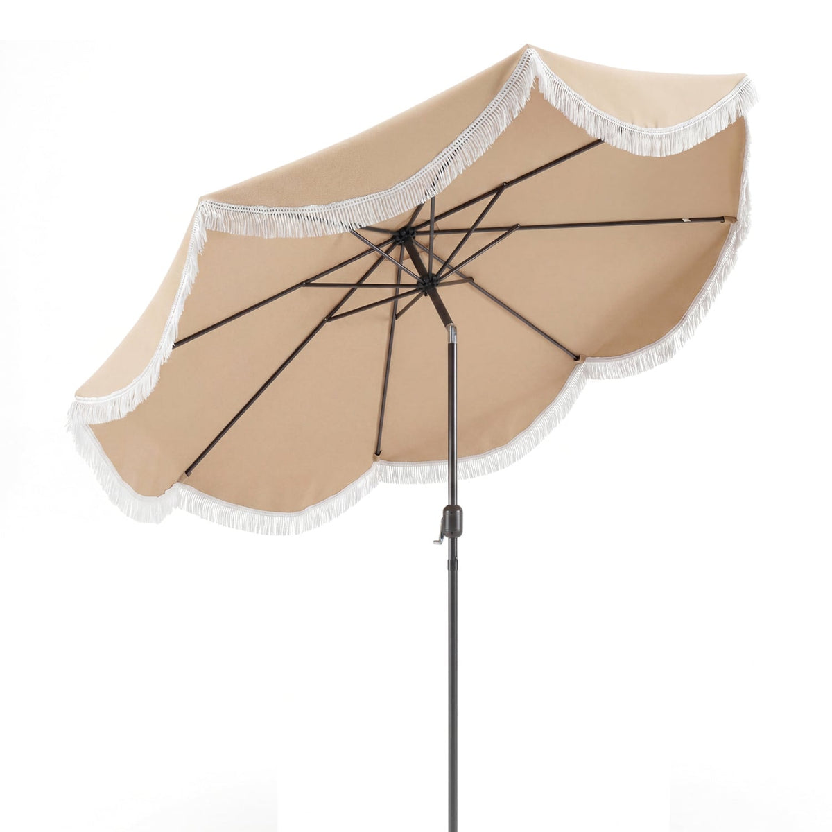 9 FT Outdoor Tassel Umbrella with Push Button Tilt-White view 4