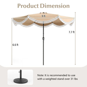 9 FT Outdoor Tassel Umbrella with Push Button Tilt-White view 5