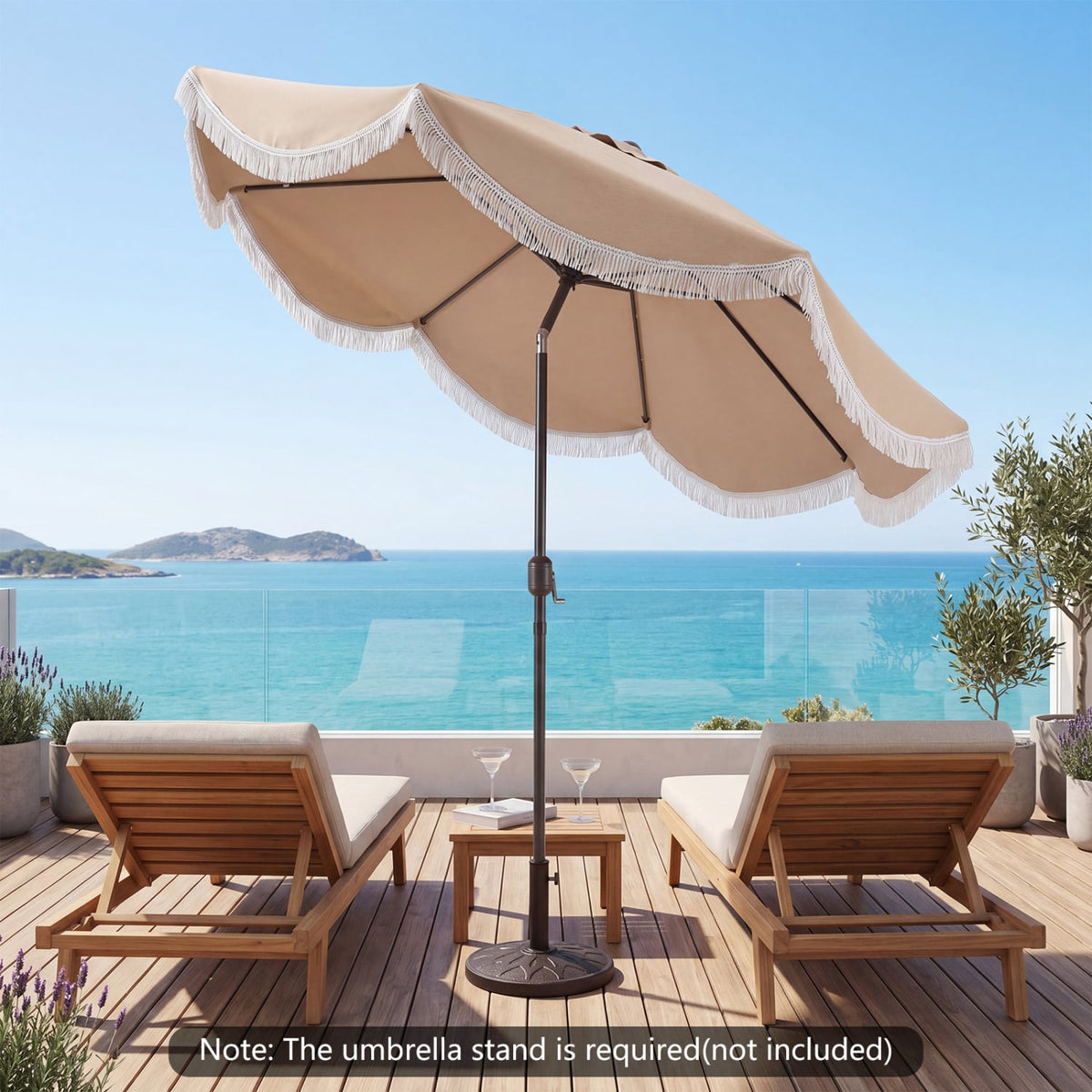 9 FT Outdoor Tassel Umbrella with Push Button Tilt-White view 6