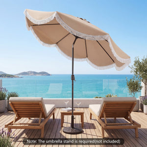 9 FT Outdoor Tassel Umbrella with Push Button Tilt-White view 6