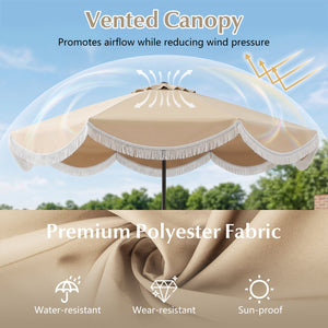 9 FT Outdoor Tassel Umbrella with Push Button Tilt-White view 7