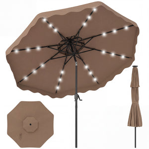 9 FT Solar LED Patio Umbrella Push-Button Tilt and Crank 24 LED Lights and 8 Ribs-Brown view 4