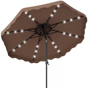 9 FT Solar LED Patio Umbrella Push-Button Tilt and Crank 24 LED Lights and 8 Ribs-Brown
