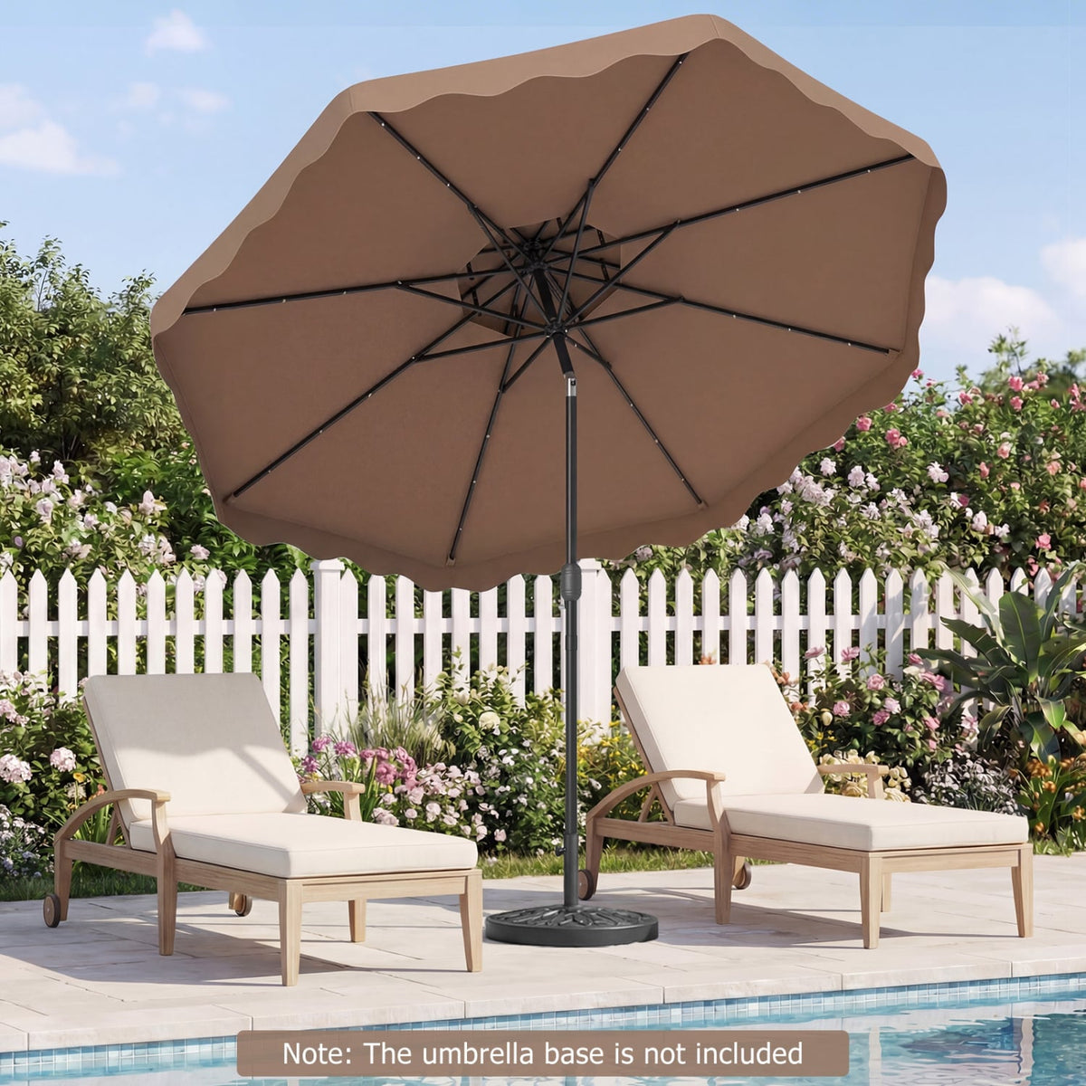 9 FT Solar LED Patio Umbrella Push-Button Tilt and Crank 24 LED Lights and 8 Ribs-Brown view 2