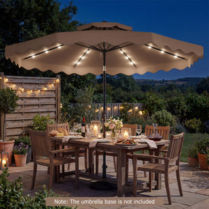 9 FT Solar LED Patio Umbrella Push-Button Tilt and Crank 24 LED Lights and 8 Ribs-Brown view 3