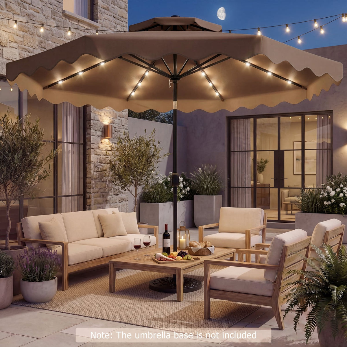 9 FT Solar LED Patio Umbrella Push-Button Tilt and Crank 24 LED Lights and 8 Ribs-Brown view 6