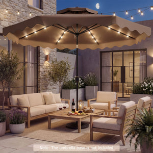 9 FT Solar LED Patio Umbrella Push-Button Tilt and Crank 24 LED Lights and 8 Ribs-Brown view 6