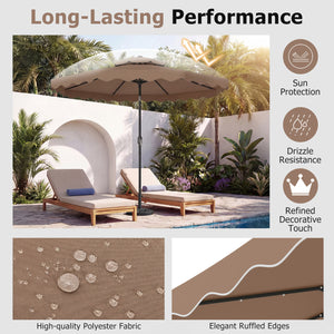 9 FT Solar LED Patio Umbrella Push-Button Tilt and Crank 24 LED Lights and 8 Ribs-Brown view 7