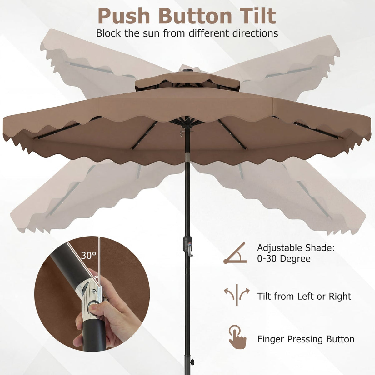 9 FT Solar LED Patio Umbrella Push-Button Tilt and Crank 24 LED Lights and 8 Ribs-Brown view 8