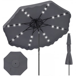 9 FT Solar LED Patio Umbrella Push-Button Tilt and Crank 24 LED Lights and 8 Ribs-Gray view 4